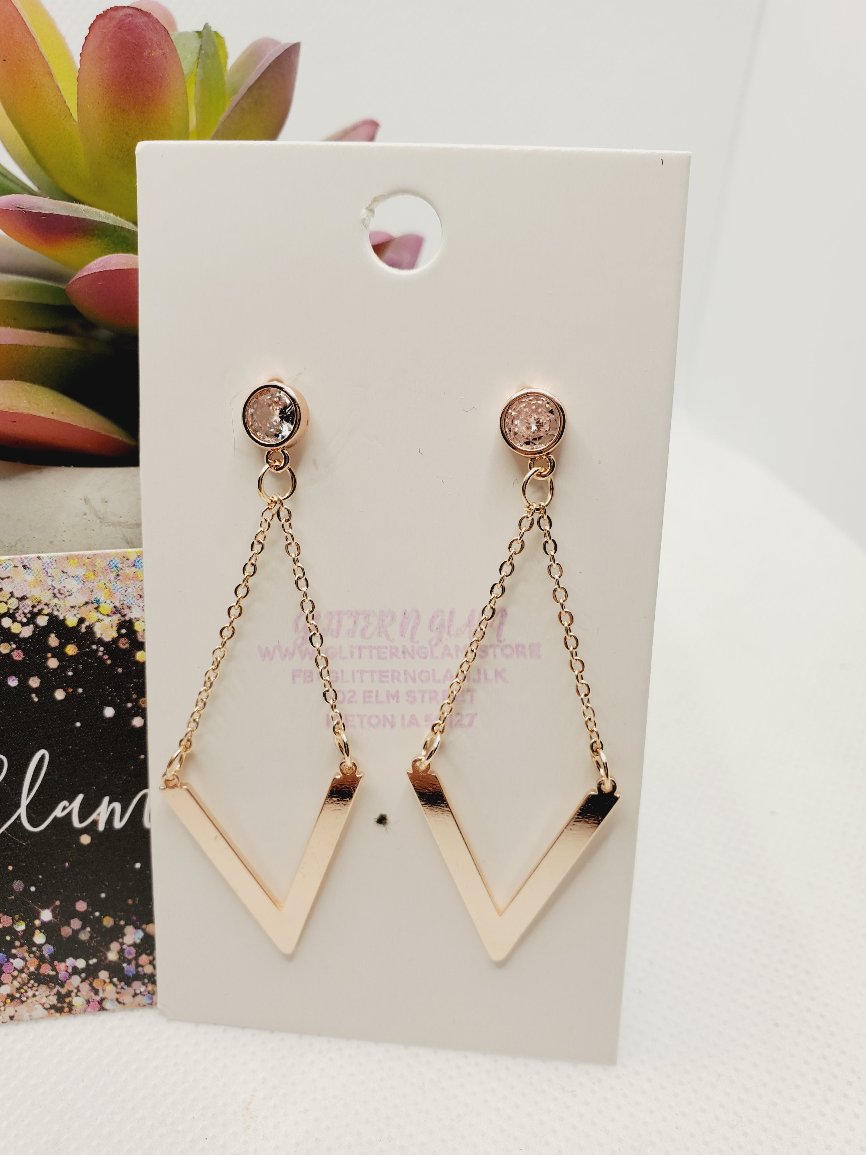 1134 Rosegold Chain V Shaped Dangle Earrings