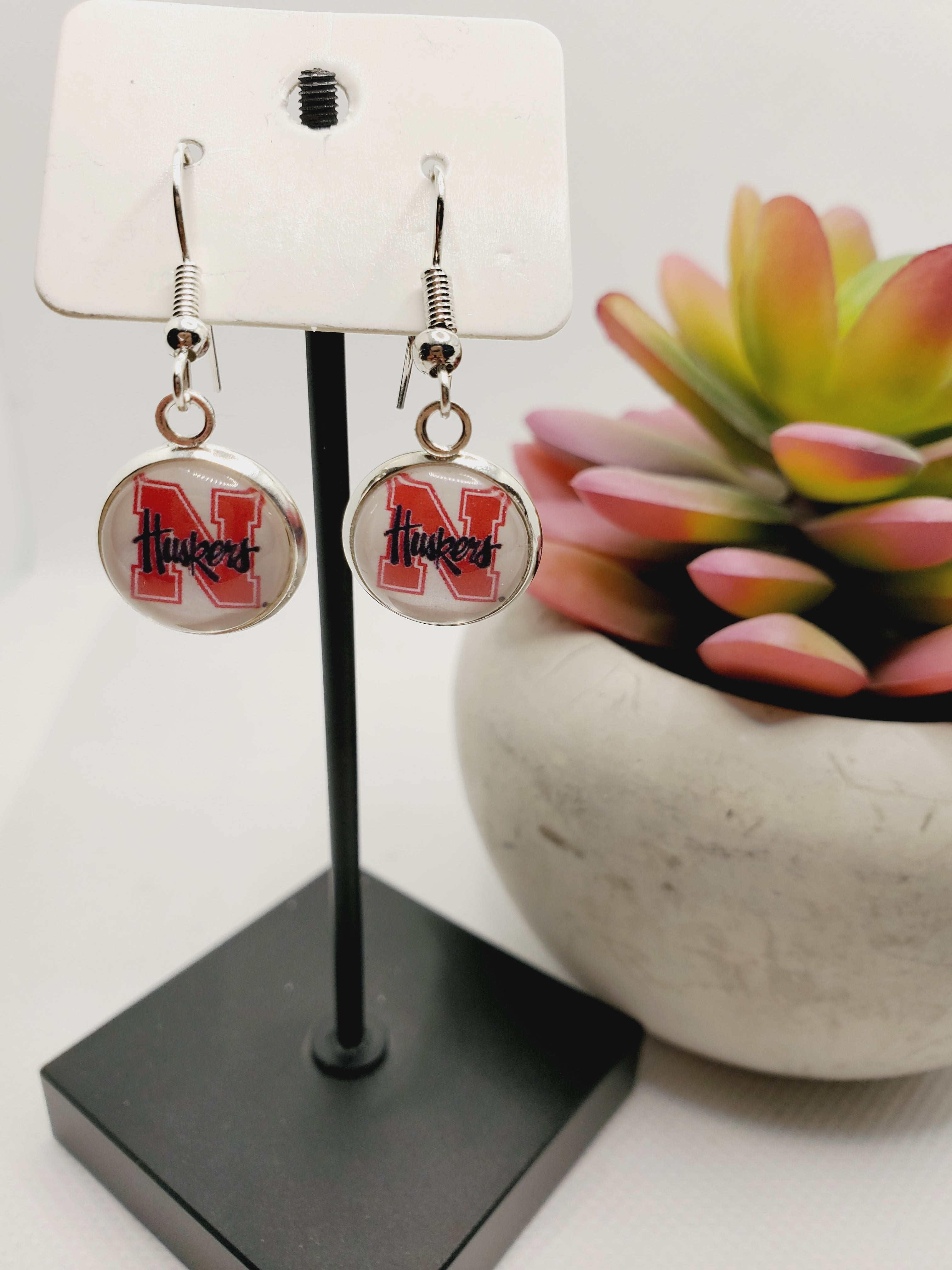 1138 White Huskers Stud Dangle Earrings
