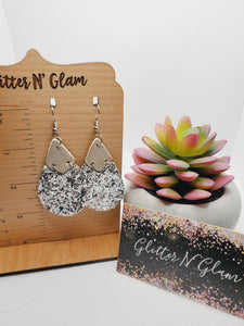 1140 Silver Sparkle Teardrops with Gold Leather