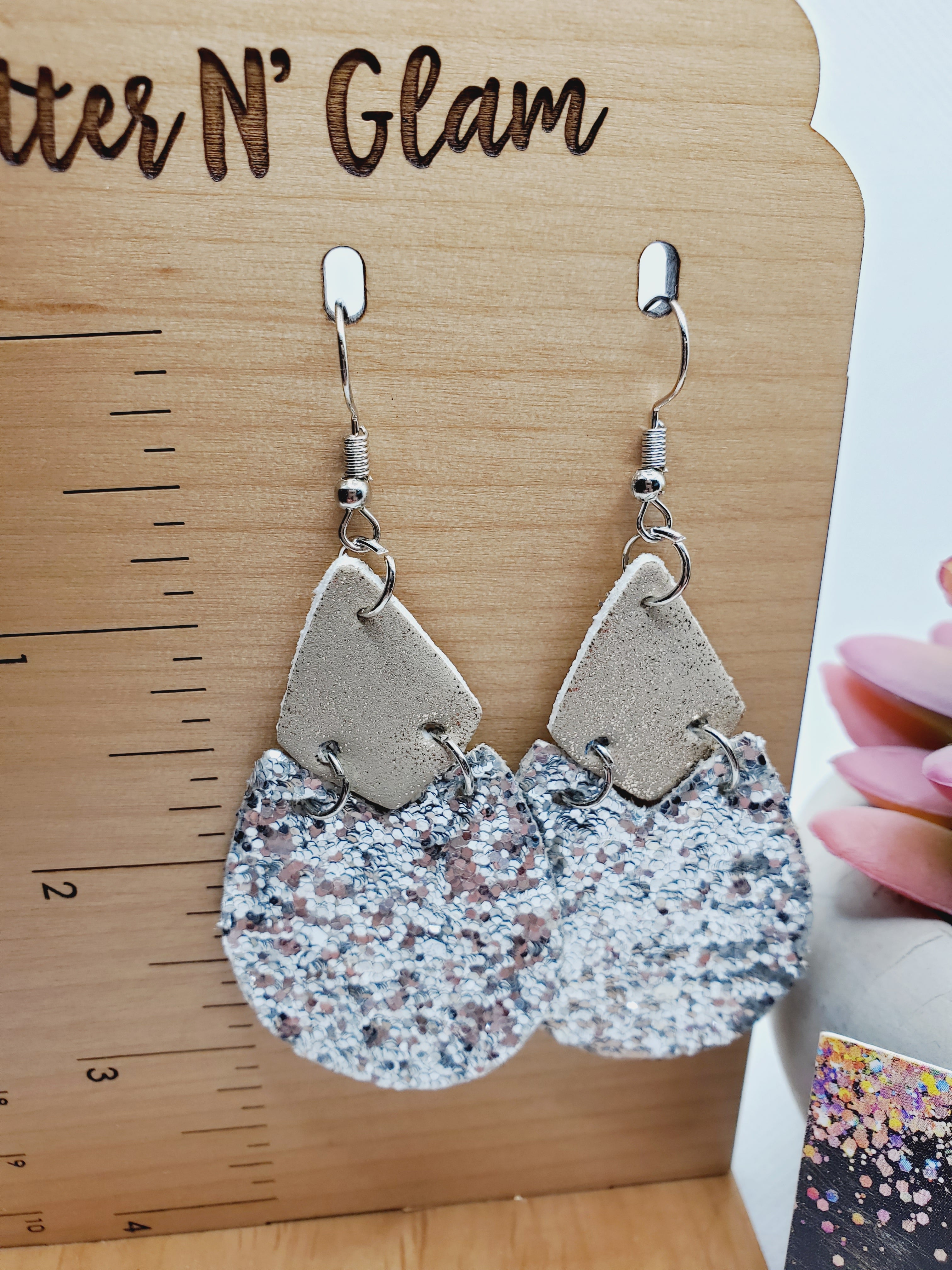 1140 Silver Sparkle Teardrops with Gold Leather