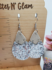 1140 Silver Sparkle Teardrops with Gold Leather