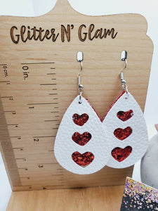 1149 Red and White Cut Out Heart Dangle Earrings