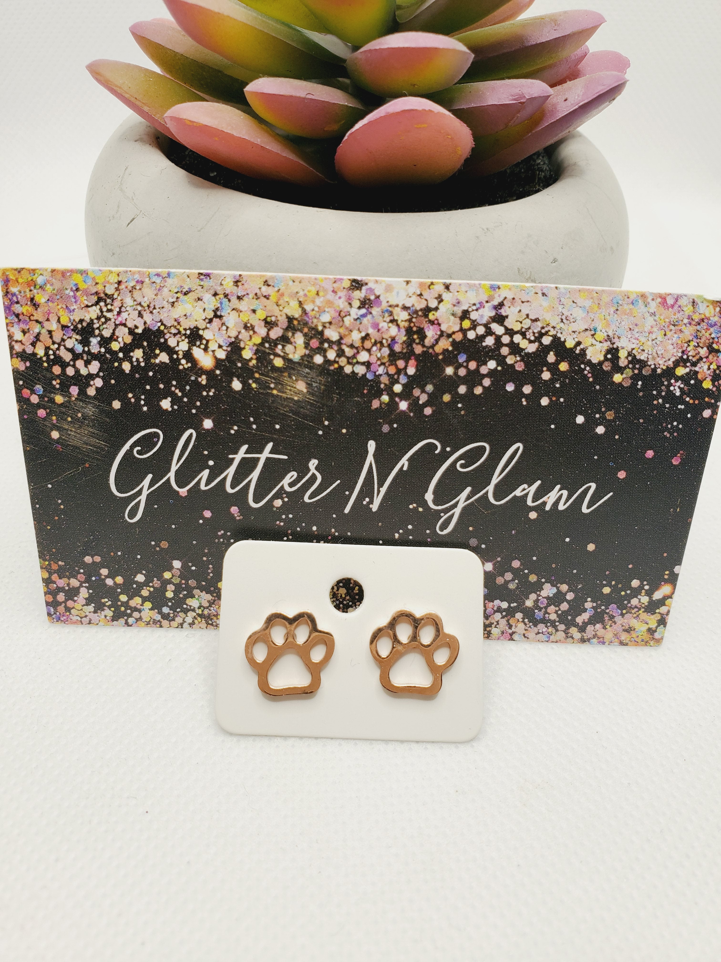 1167 Rosegold Paw Print Stud Earrings
