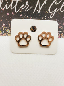 1167 Rosegold Paw Print Stud Earrings