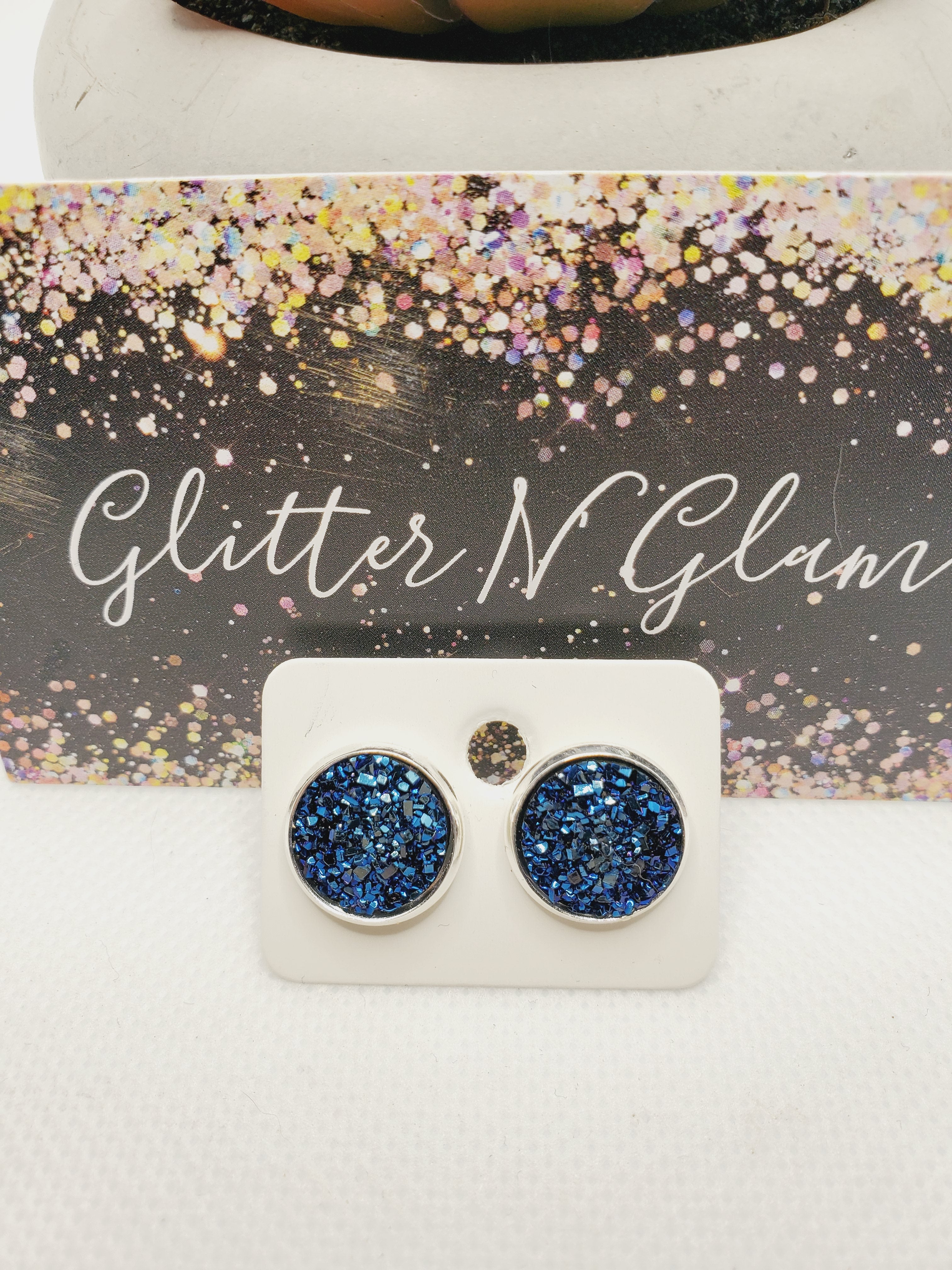 1162 Navy Blue Druzy Stud Earrings