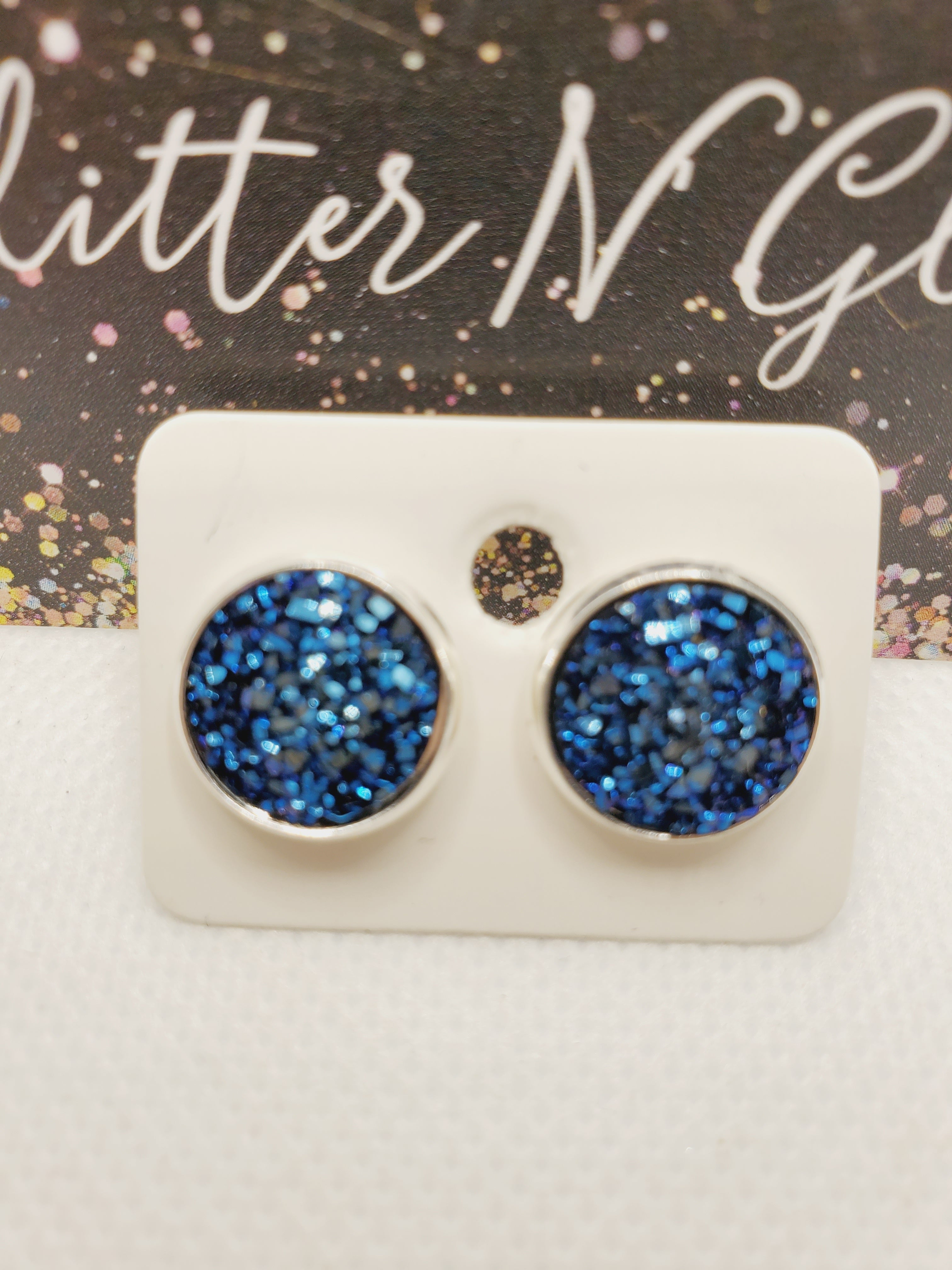 1162 Navy Blue Druzy Stud Earrings