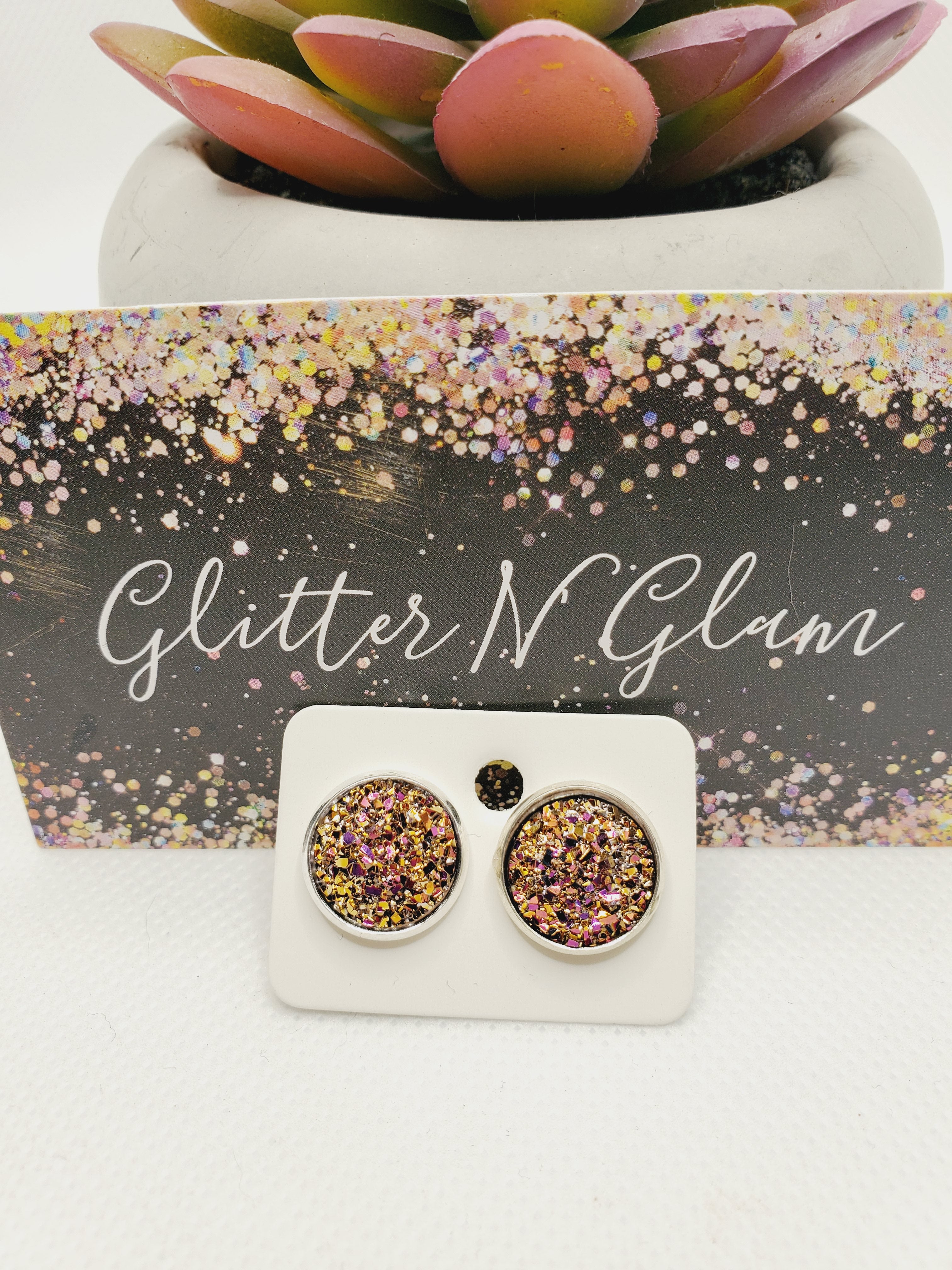 1164 Multi colored Druzy Stud Earrings