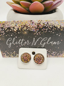 1164 Multi colored Druzy Stud Earrings