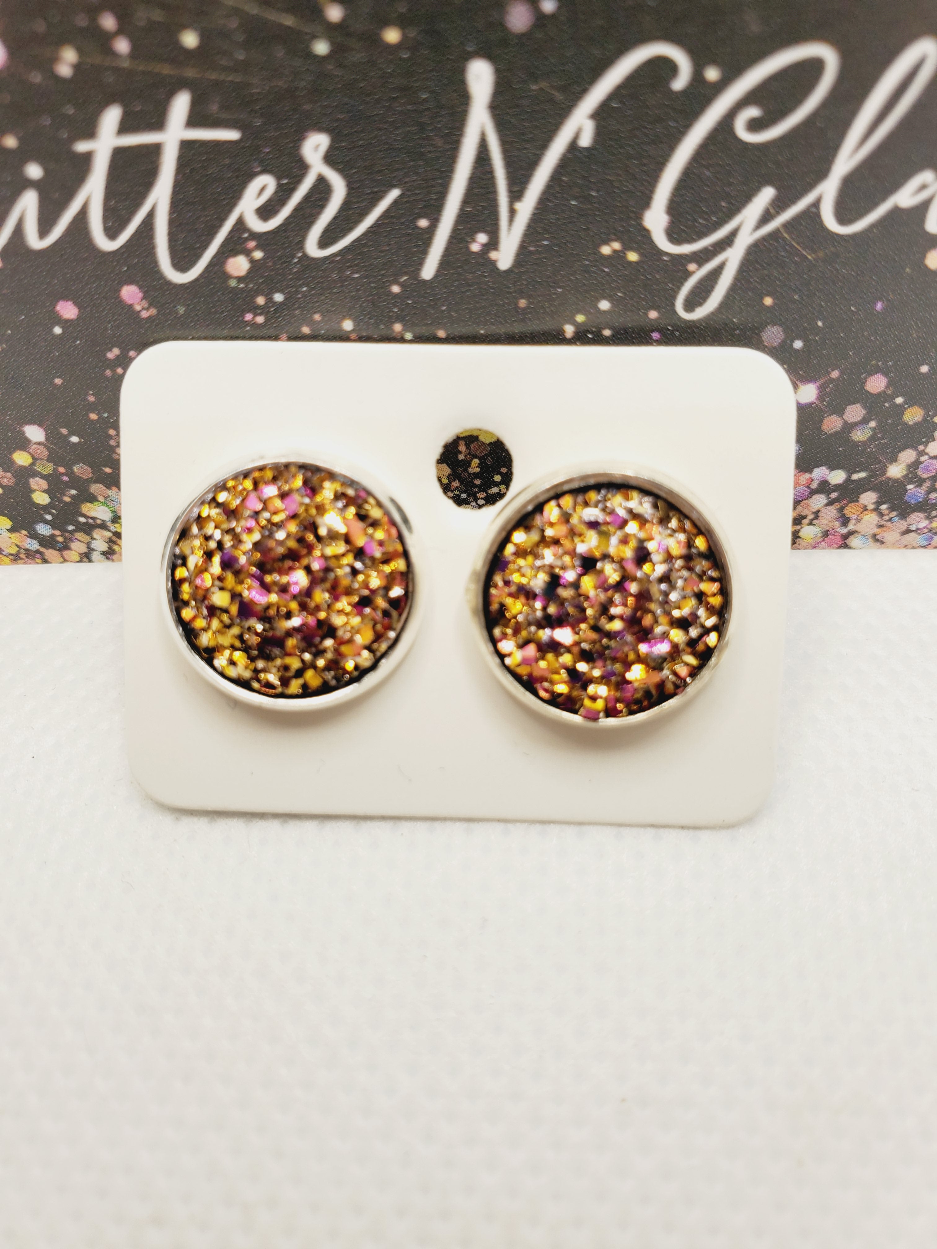 1164 Multi colored Druzy Stud Earrings