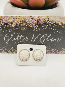 1163 Irridscent White Druzy Stud Earrings