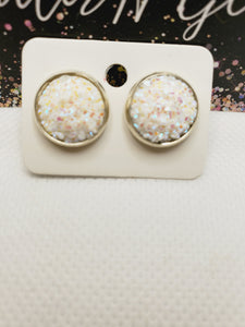 1163 Irridscent White Druzy Stud Earrings