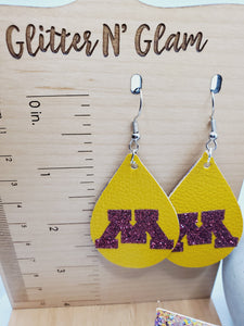 1209 Gophers Sparkly Dangle Earrings
