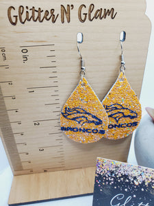 1205 Broncos Sparkly Dangle Earrings