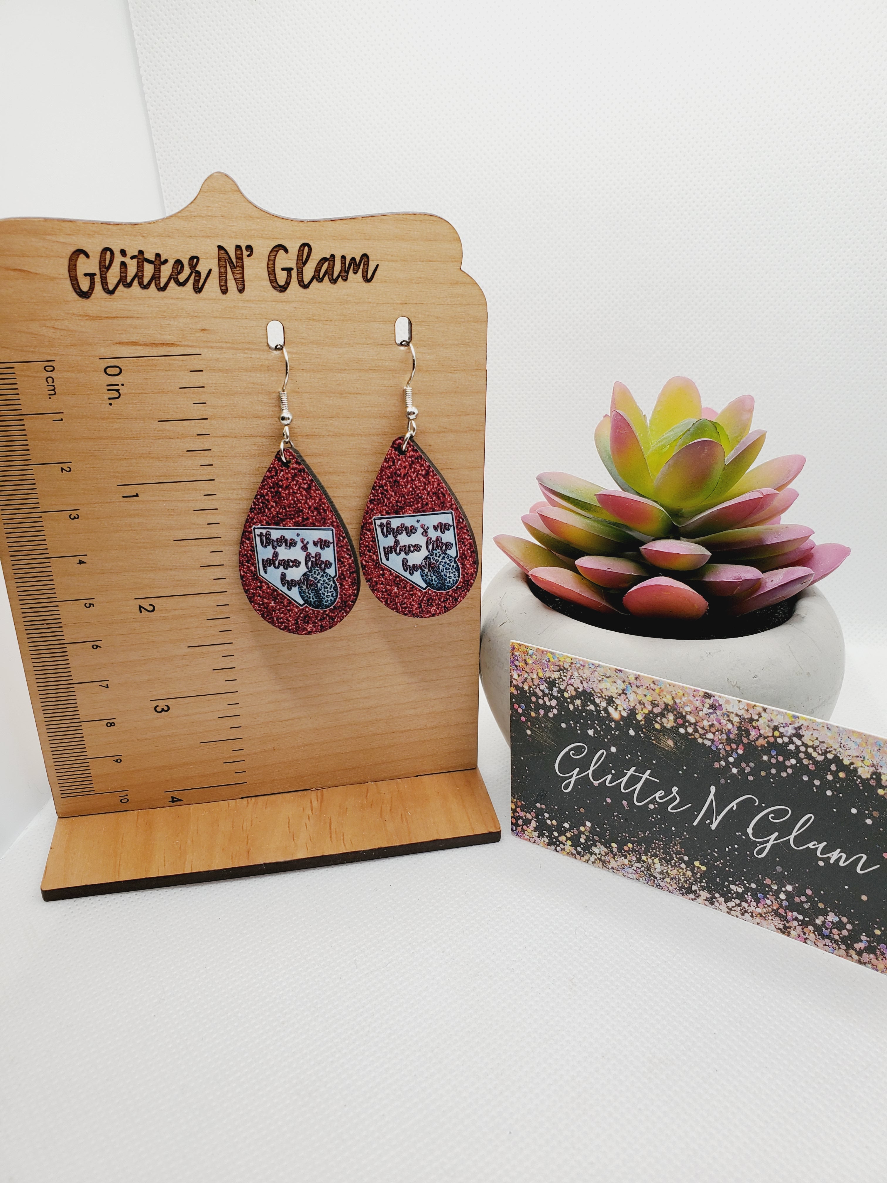 1202 Baseball Decopage Wood Dangle Earrings