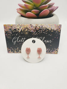990 Sparkly Pink Wine Glass Stud Earrings