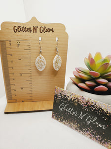 1246 Resin White with Gold Sparkles Dangle Earrings