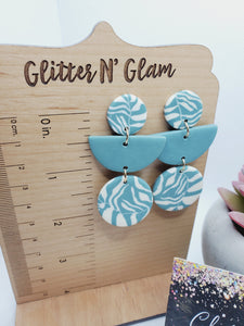 1320 Teal/White Polymer Clay Dangle Earrings