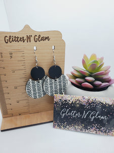 1319 Black/White Wood Dangle Earrings
