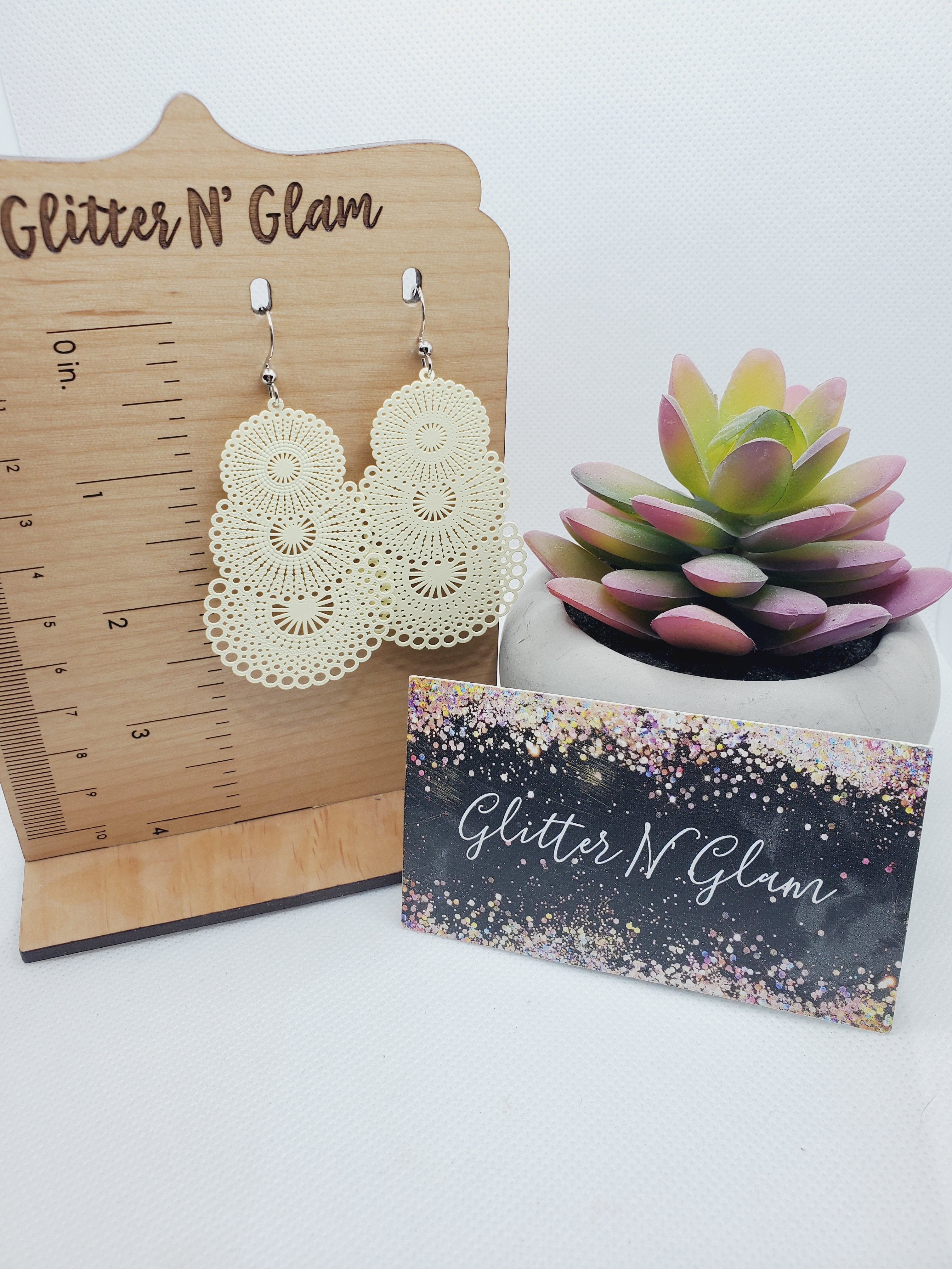 1337 Cream Colored Hollowed Out Dangle Earrings