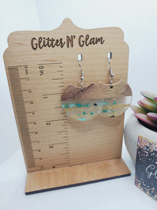 1340 Resin with Green and Gold and Wood Dangle Earrings