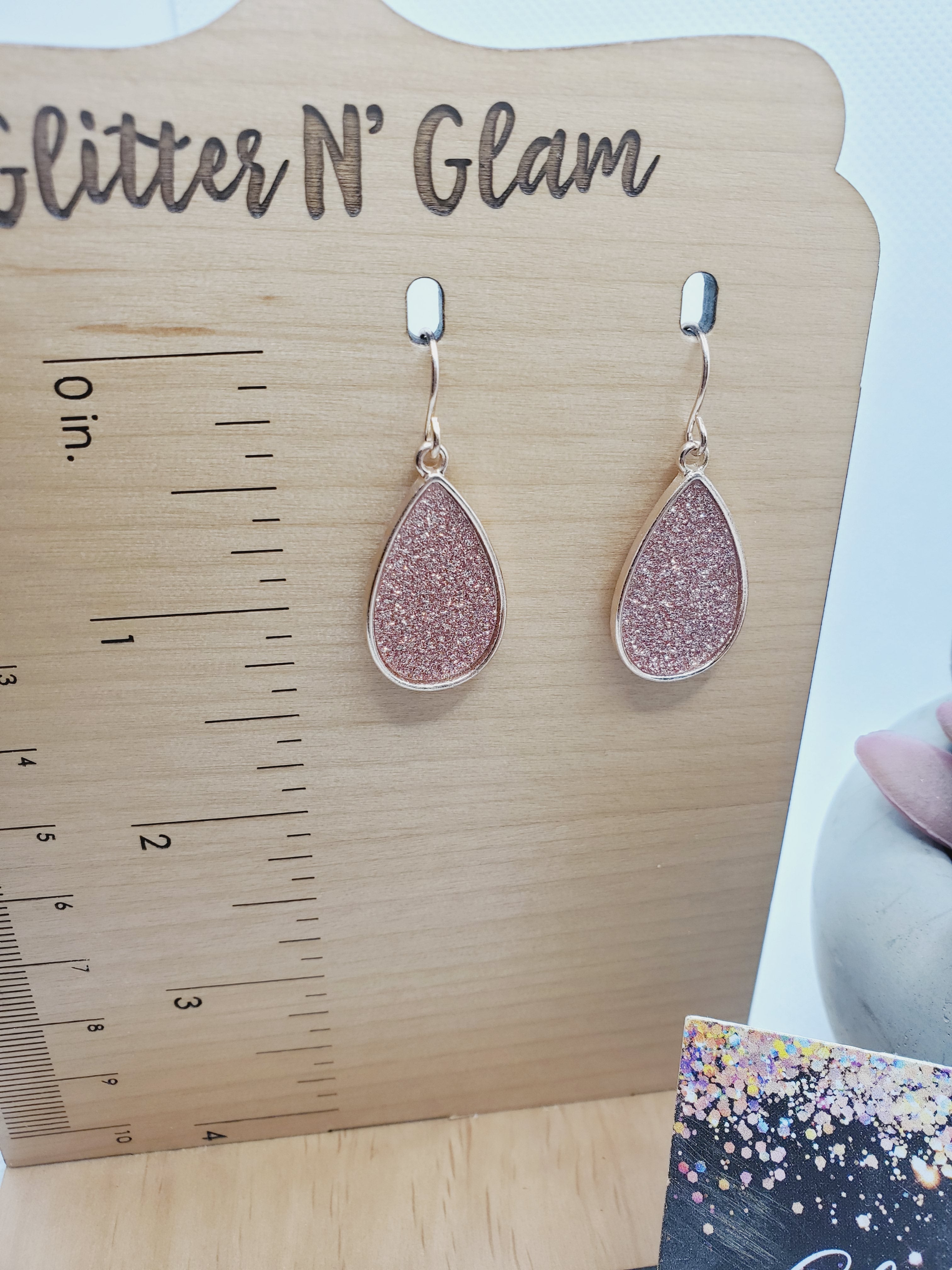 1353 Rosegold Sparkly Teardrop Dangle Earrings