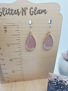 1353 Rosegold Sparkly Teardrop Dangle Earrings