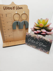 1423 Gray Polymer Clay Dangle Earring with Gold Accents