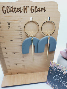 1423 Gray Polymer Clay Dangle Earring with Gold Accents
