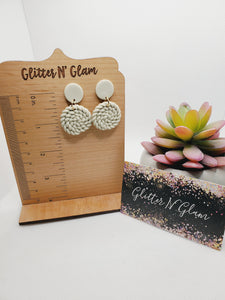 1419 Cream Braided Polymer Clay Dangle Earrings