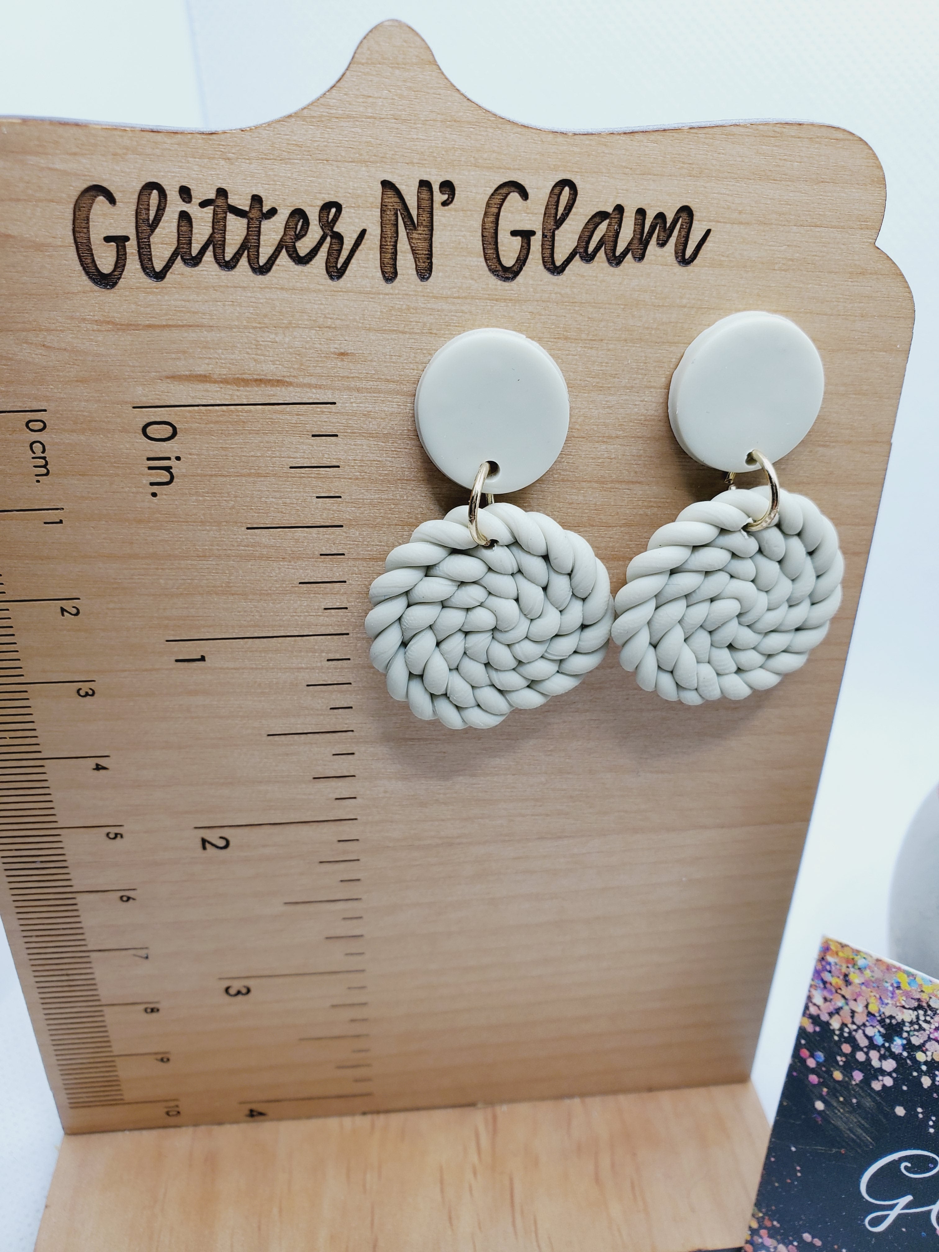 1419 Cream Braided Polymer Clay Dangle Earrings