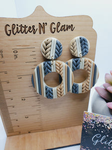 1418 Polymer Clay Dangle Earrings Gray, Cream and Tan