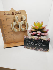 1417 Polymer Clay Braided Dangle Earrings, Tan, Cream and White