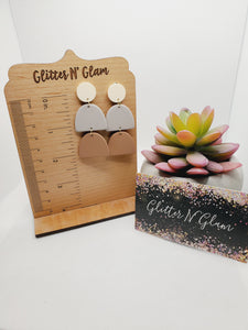 1452 Polymer Clay Dangle Earrings Cream, Gray and Brown