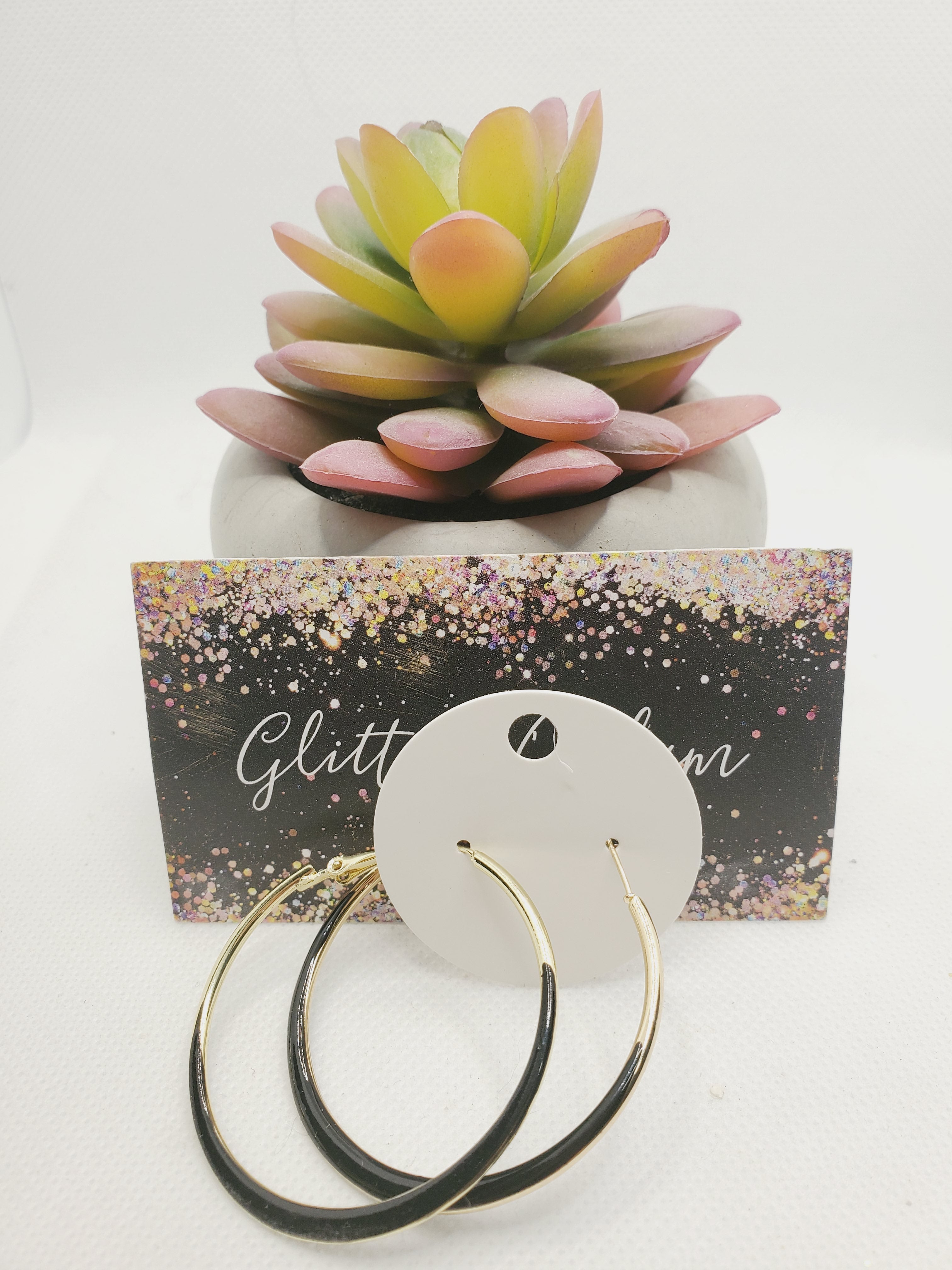 1459 Gold and Black Hoop Earrings