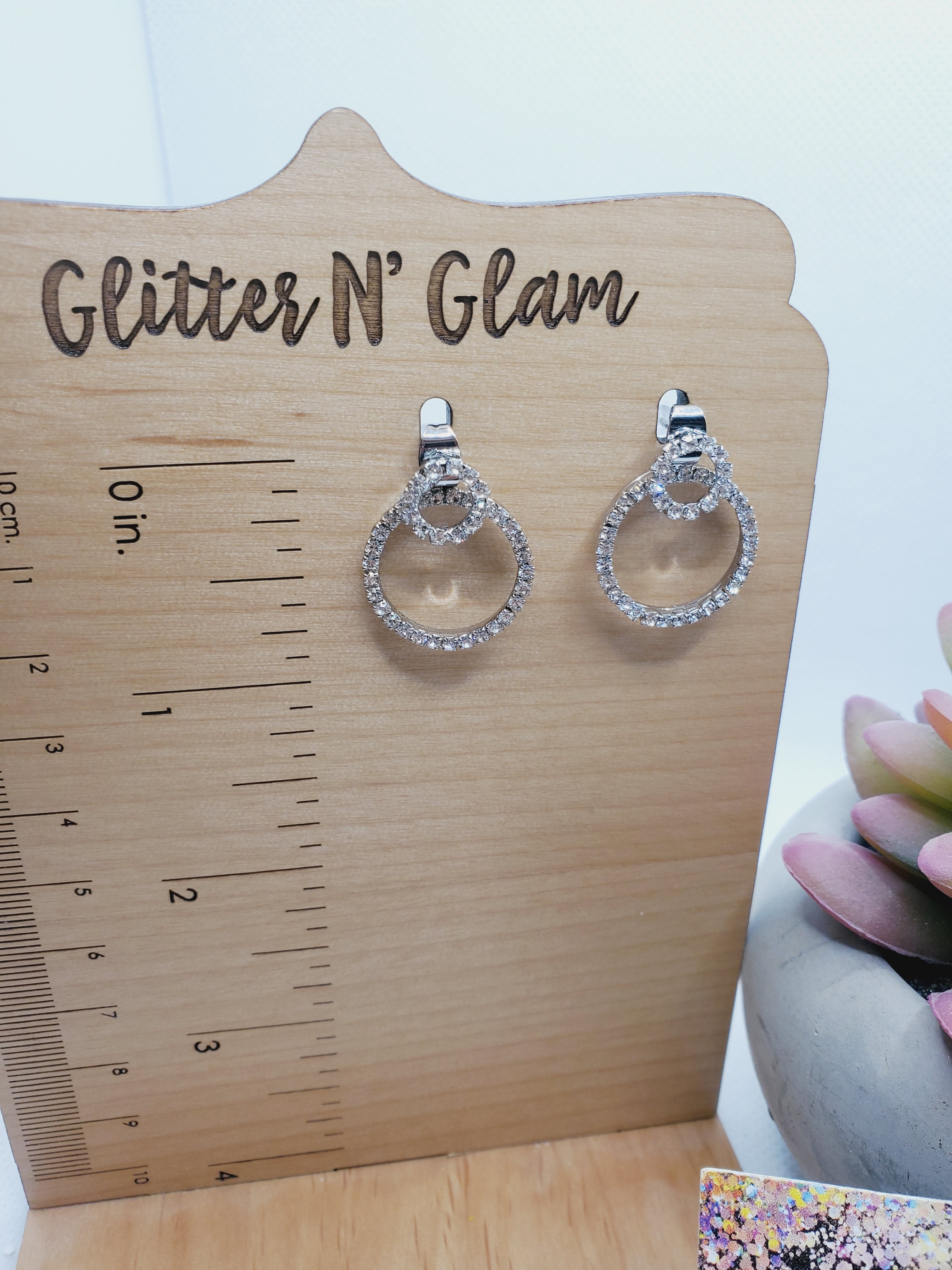 1468 Silver Double Circle Dangle Earrings