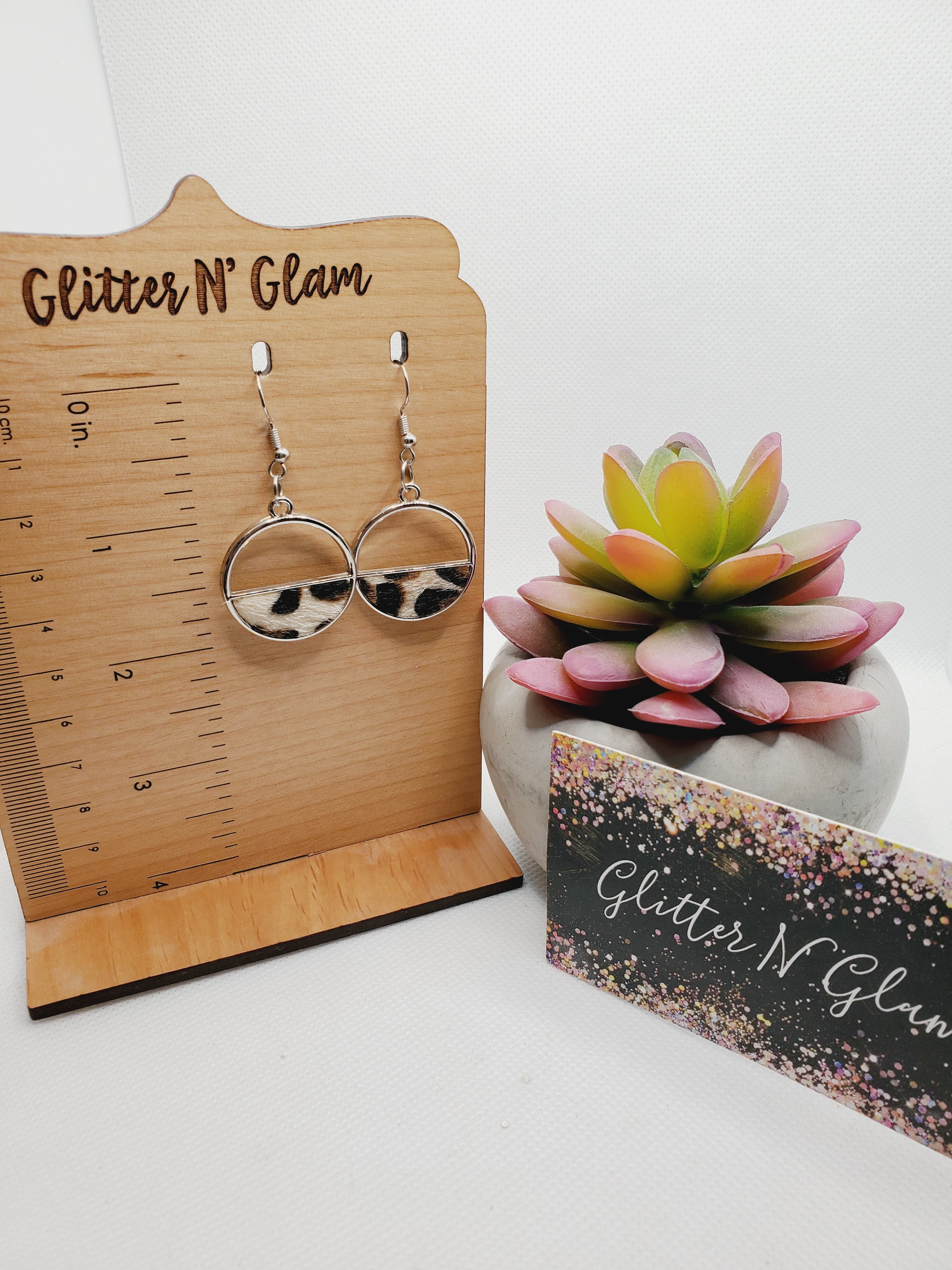 1440 Leopord Hair On Leather Half Circle Dangle Earrings