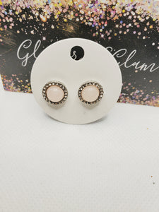 1465 Lt Pink with Silver and Cz Accents Stud Earrings