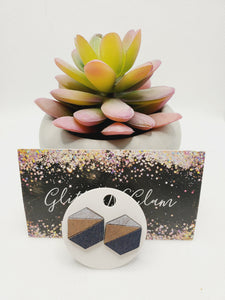 1383 Wood Three Tone Geometric Hexagon Stud Earrings
