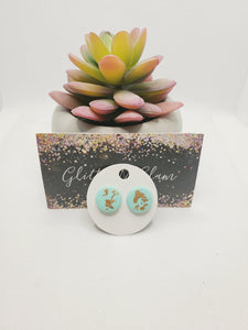 1472 Polymer Clay Teal with Gold Flakes Stud Earrings