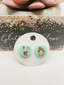 1472 Polymer Clay Teal with Gold Flakes Stud Earrings
