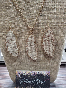 1488 Cream Leather Necklace and Earring Set with Gold Accents