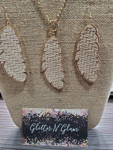 1488 Cream Leather Necklace and Earring Set with Gold Accents