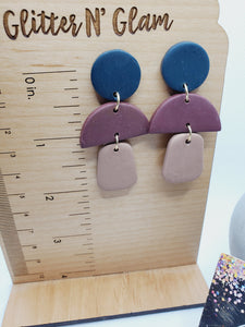 1546 Polymer Clay( Navy, Burgundy, and Tan with sparkles) Dangle Earrings