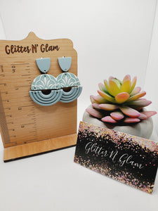 1623 Sage Green and White Polymer Clay Dangle Earrings