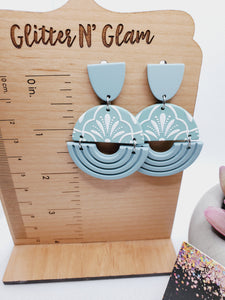 1623 Sage Green and White Polymer Clay Dangle Earrings