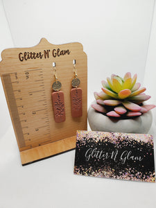 1620 Rust and Gold Floral Stamped Polymer Clay Dangle Earrings