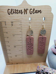 1620 Rust and Gold Floral Stamped Polymer Clay Dangle Earrings