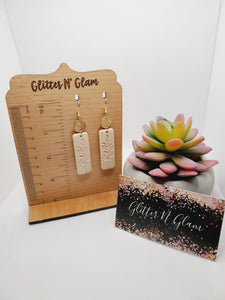1617 Cream and Gold Floral Stamped Polymer Clay Dangle Earrings
