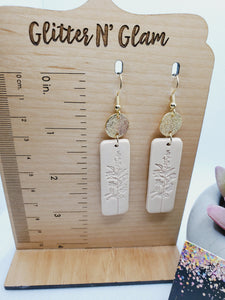 1617 Cream and Gold Floral Stamped Polymer Clay Dangle Earrings