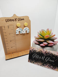 1608 Mustard, White, and Sage Green Polymer Clay Dangle Earrings
